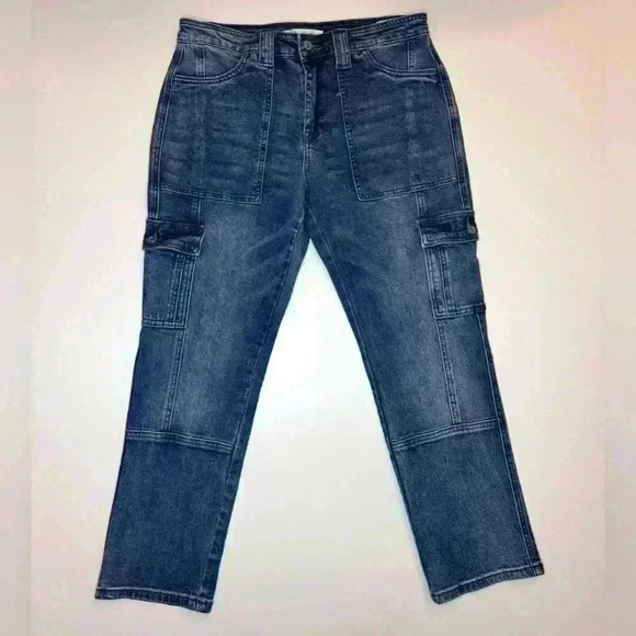 Kancan Women’s Blue Wash Mid Rise Y2K Cargo Jeans Size - 7/27 - Picture 1 of 12